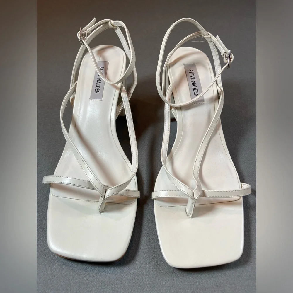Steve Madden Alaina White Sandals 3” heels Ankle Straps size‎ 10